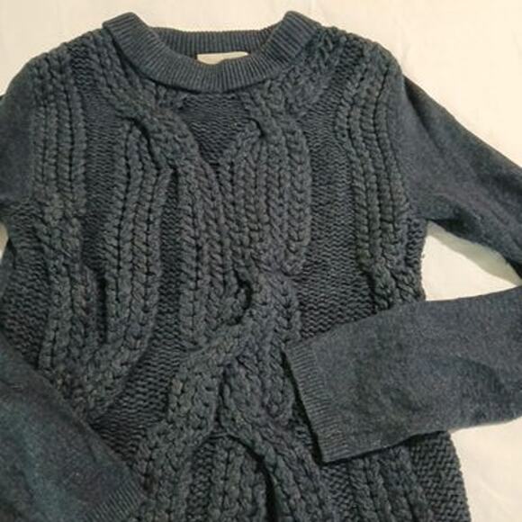 Joan Vass Small Navy Chunky-Cable-Knit Long-Sleeved Sweater Wool Blend - Picture 7 of 14